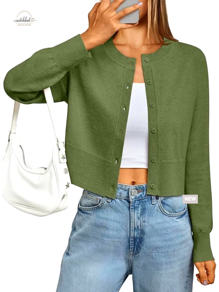 Cropped Lightweight Cardigan Sweater Crew Neck Summer Spring Outfit